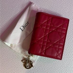 Dior Red Quilted Wallet with Charm